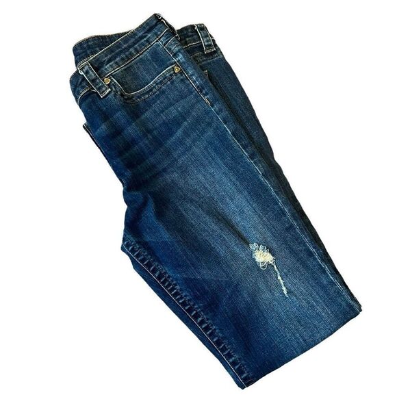 Kut From The Kloth Distressed Classic Straight Leg Dark Wash Jeans Size 14 - Picture 4 of 9